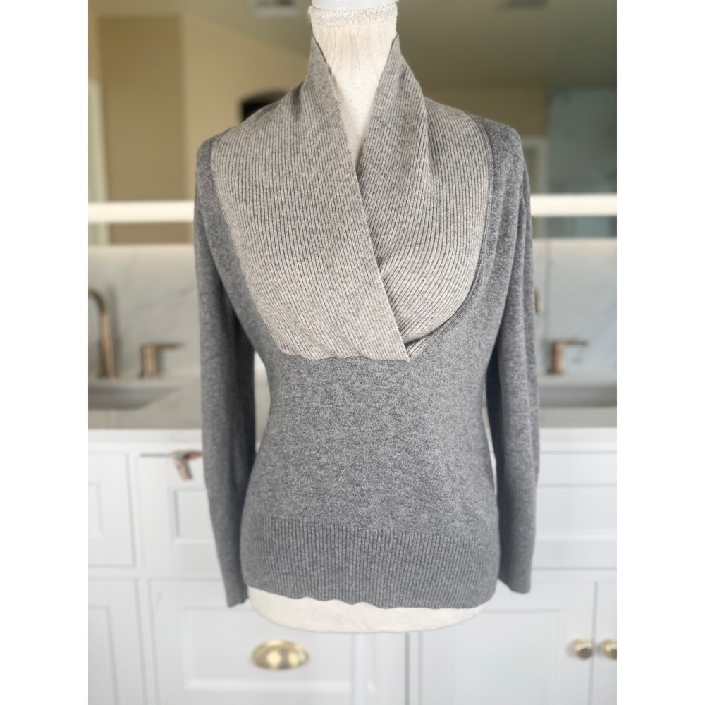 Banana Republic Sweater Womens Petite Small Gray Cashmere Wool Shawl Collar Luxe